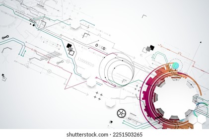 Abstraktes Technologiekonzept. Platine, hellfarbiger Hintergrund des Computers. Vektorgrafik mit Platz für Inhalte, Web - Vorlage, Business-Tech-Präsentation.