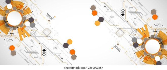 Abstract technology concept. Circuit board, high computer color background. Vector illustration with space for content, web - template, business tech presentation.