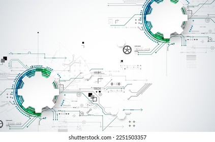 Abstract technology concept. Circuit board, high computer color background. Vector illustration with space for content, web - template, business tech presentation.
