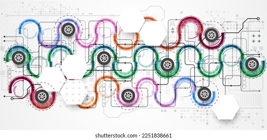 Abstract technology concept. Circuit board, high computer color background. Vector illustration with space for content, web - template, business tech presentation.