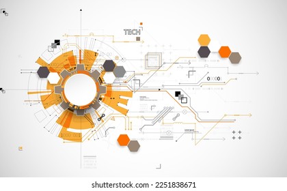 Abstract technology concept. Circuit board, high computer color background. Vector illustration with space for content, web - template, business tech presentation.