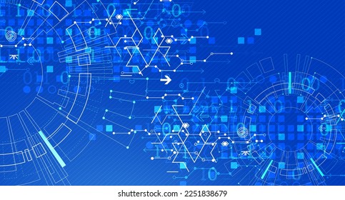 Abstract technology concept. Circuit board, high computer color background. Vector illustration with space for content, web - template, business tech presentation.