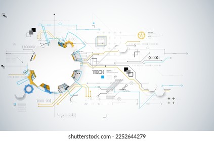 Abstract technology concept. Circuit board, high computer color background. Vector illustration with space for content, web - template, business tech presentation.