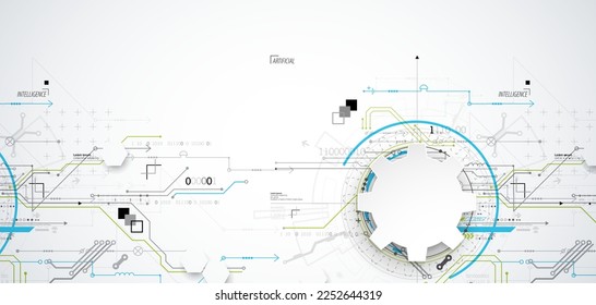 Abstract technology concept. Circuit board, high computer color background. Vector illustration with space for content, web - template, business tech presentation.