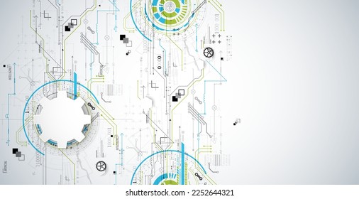 Abstraktes Technologiekonzept. Platine, hellfarbiger Hintergrund des Computers. Vektorgrafik mit Platz für Inhalte, Web - Vorlage, Business-Tech-Präsentation.
