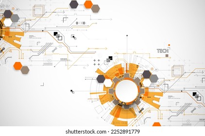 Abstract technology concept. Circuit board, high computer color background. Vector illustration with space for content, web - template, business tech presentation.