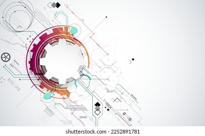 Abstract technology concept. Circuit board, high computer color background. Vector illustration with space for content, web - template, business tech presentation.