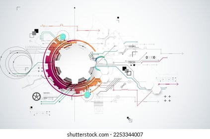 Abstract technology concept. Circuit board, high computer color background. Vector illustration with space for content, web - template, business tech presentation.