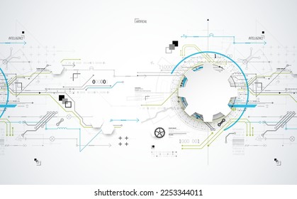Abstract technology concept. Circuit board, high computer color background. Vector illustration with space for content, web - template, business tech presentation.
