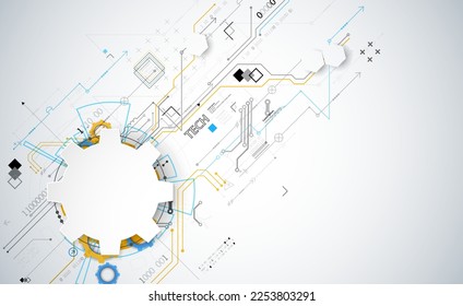 Abstract technology concept. Circuit board, high computer color background. Vector illustration with space for content, web - template, business tech presentation.