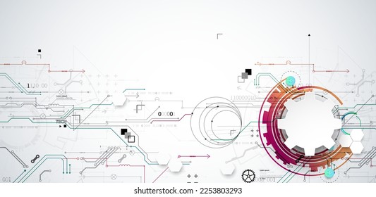 Abstract technology concept. Circuit board, high computer color background. Vector illustration with space for content, web - template, business tech presentation.