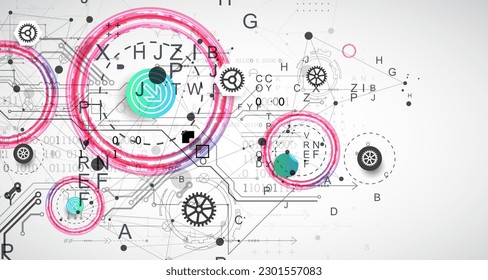 Resumen del concepto de tecnología. Tarjeta de circuito, fondo de color. Ilustración vectorial.