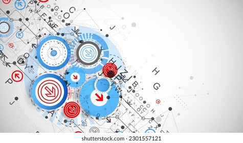 Abstraktes Technologiekonzept. Platine, Farbhintergrund. Vektorgrafik.