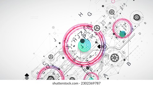 Resumen del concepto de tecnología. Tarjeta de circuito, fondo de color. Ilustración vectorial.