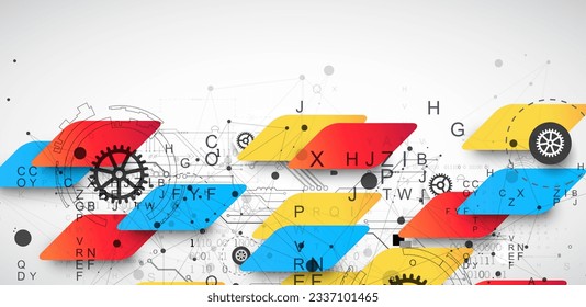 Abstract technology concept. Circuit board, high computer color background. Vector illustration with space for content, web - template, business tech presentation.