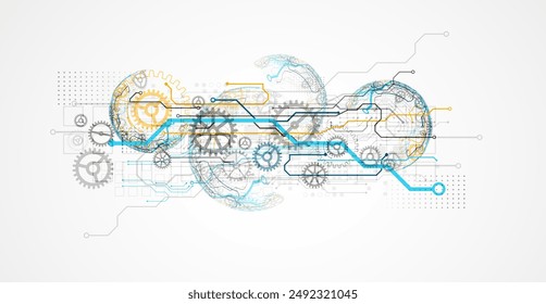 Abstract technology concept. Circuit board, high computer color background. Vector illustration with space for content, web - template, business tech presentation.