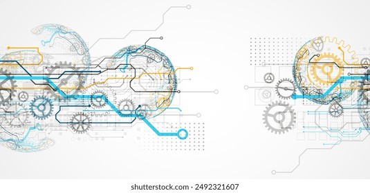 Abstract technology concept. Circuit board, high computer color background. Vector illustration with space for content, web - template, business tech presentation.