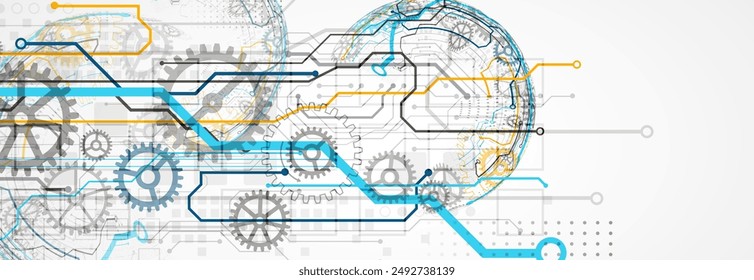 Abstract technology concept. Circuit board, high computer color background. Vector illustration with space for content, web - template, business tech presentation.