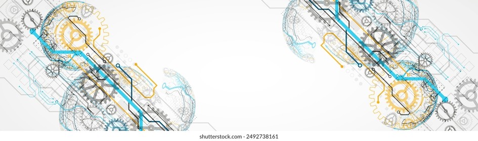Abstract technology concept. Circuit board, high computer color background. Vector illustration with space for content, web - template, business tech presentation.