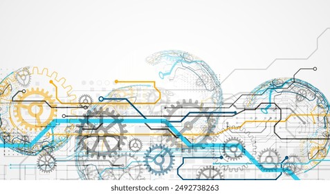Abstract technology concept. Circuit board, high computer color background. Vector illustration with space for content, web - template, business tech presentation.