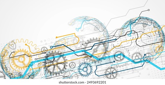 Abstract technology concept. Circuit board, high computer color background. Vector illustration with space for content, web - template, business tech presentation.