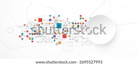 Abstract technology concept. Circuit board, high computer color background. Vector illustration with space for content, web - template, business tech presentation.