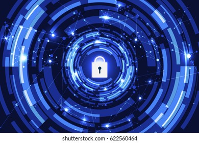 abstract technology concept cyber security with circle lock and link circuit hi tech background