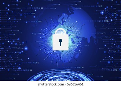 abstract technology concept cyber security with lock and digital link circuits hi tech future blue background