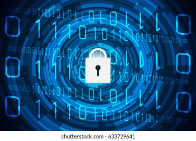 abstract technology concept cyber security with lock circle and binary hi tech background