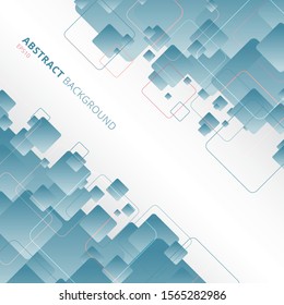 Abstract technology concept diagonally overlapping blue color geometric rounded squares shape design on white background. Vector graphic illustration