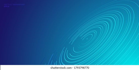 Abstract technology concept distorted circles pattern circular Spiral lines, star trails on blue background with space for your text. Vector illustration