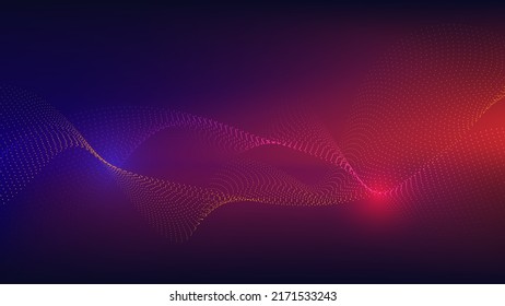 El concepto de tecnología abstracta hace que las partículas se onden en la línea con efecto de iluminación sobre el fondo oscuro. Ilustrador gráfico vectorial.