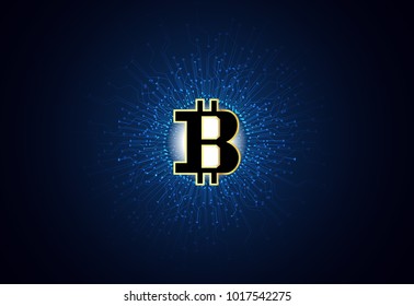Abstract technology concept futuristic Money digital of Golden Bitcoin Currency elements of data chart,business,technology,BTC,network on hi tech blue dark background.vector illustration