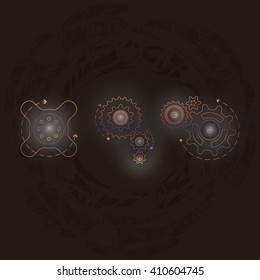 Abstract technology concept with gears on the dark background. Vector illustration.