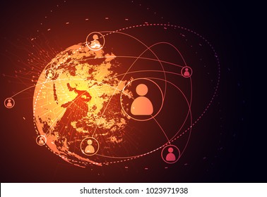 abstract technology concept global network connection world and digital link global business Connection hi tech science background.Elements of this image furnished by NASA.Vector Illustration