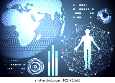 abstract technology concept global network connection futuristic earth globe virtual hologram communication system world and digital link science  Connection hi tech background.Vector Illustration