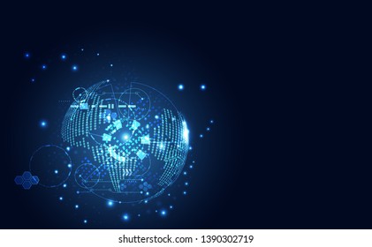 abstract technology concept global network connection futuristic earth globe virtual hologram communication system world and digital link for template web design, presentation.Vector Illustration.