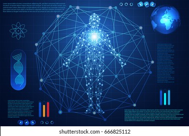 abstract technology concept human body digital health care ; hud interface of health  future design on hi tech background