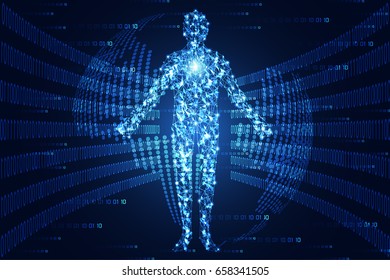 abstract technology concept human digital link on binary hi tech background