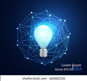 abstract technology concept light bulb digital link on hi tech blue background