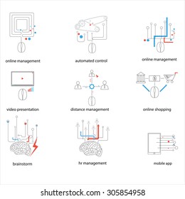  Abstract technology concept on the white backdrop. Icons set