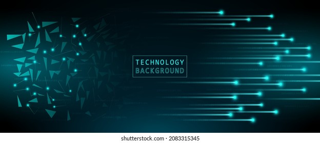 Resumen del fondo de la conexión de partículas de concepto de tecnología con luces azules. Fondo horizontal de la estructura alambrada. Tecnología de Internet de alta velocidad abstracta azul.