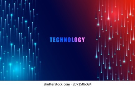Abstract technology concept particle connection background with blue and red lights. blue color abstract screen, hi speed internet technology. 