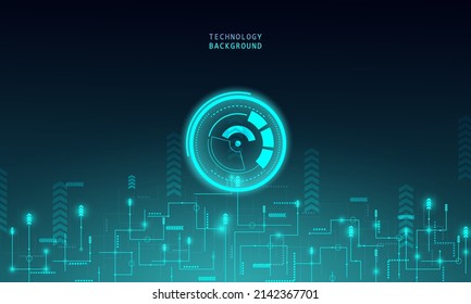 Abstract technology concept particle connection background with blue lights. blue color abstract screen, hi speed internet technology. 