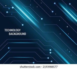 Abstract technology concept particle connection background with blue lights. blue color abstract screen, hi speed internet technology.