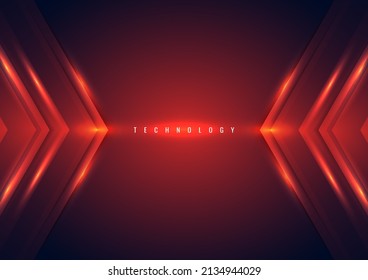 Abstract technology concept red arrow lighting effect triangle on dark background with space for you text. Vector illustration