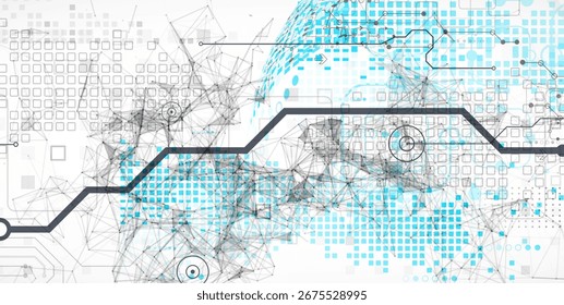 Concepto de tecnología Abstractas. Cuadrados azules usados, líneas tecnológicas y efecto plexo. Ilustración vectorial.
