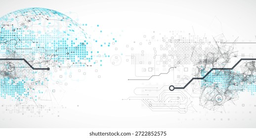 Concepto de tecnología Abstractas. Cuadrados azules usados, líneas tecnológicas y efecto plexo. Ilustración vectorial.