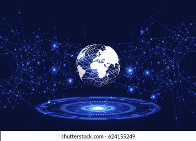 abstract technology concept world and digital link hi tech future background