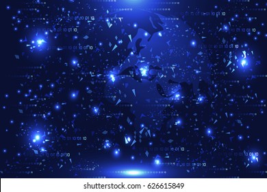 abstract technology concept world digital link and blue light hi tech background